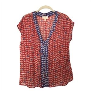 Collective Concepts sheer red/white/blue V top